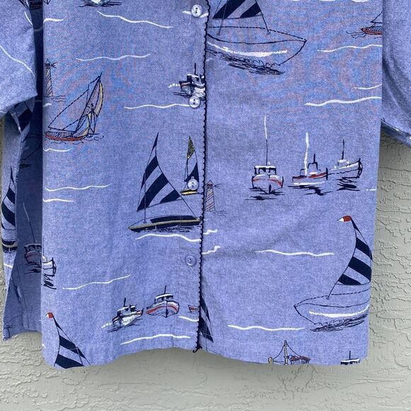 Palm Grove Boats & Lighthouses Sz 2X Button Up - Picture 3 of 15
